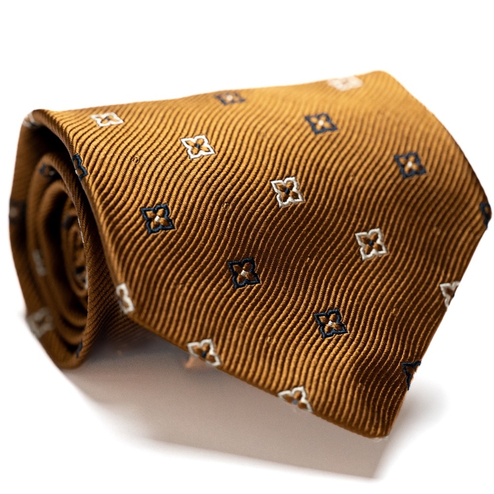 Robert Talbott Best of Class Norman Stockton Inc. Gold Patterned Silk Tie, GUC